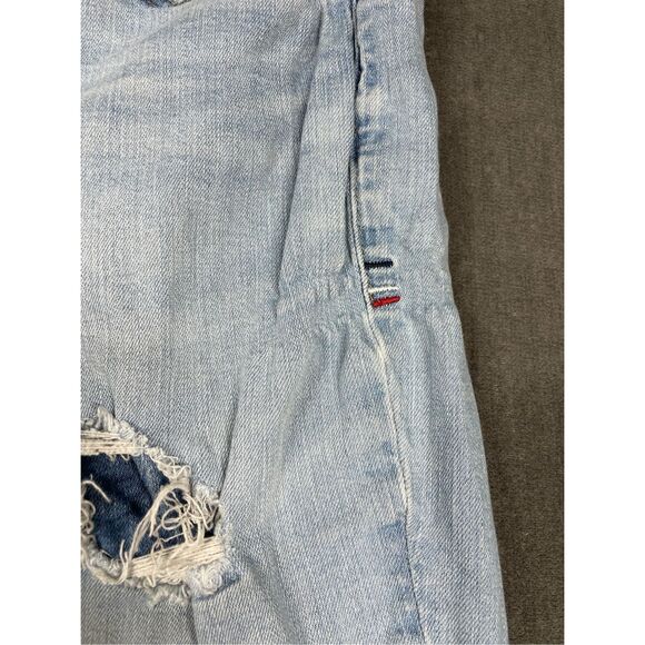 Vintage 90s Distressed Baggy Jeans Tommy Jeans Women 14 32 Light Wash Grunge - Picture 2 of 15